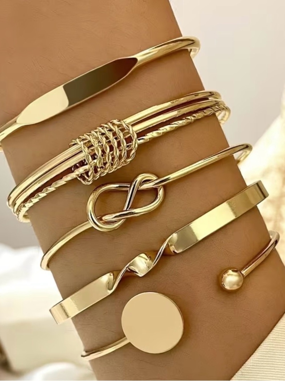 Gold Tone Mixed Bangle Bracelet Set for Women